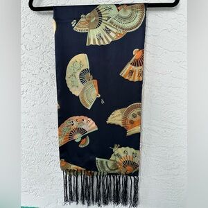 Scarf Silk Fan Pattern Fringe 44” X 10 1/2”